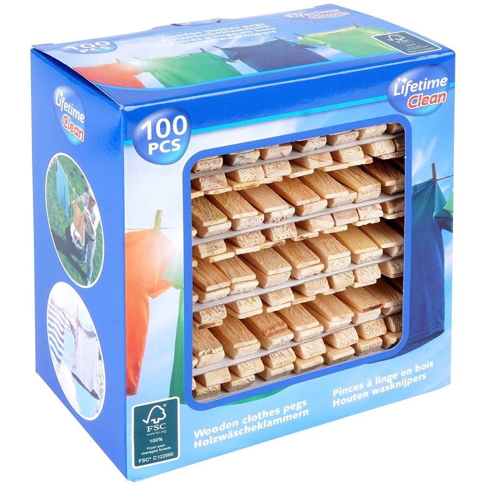 100 Strong and Durable Wooden Clothespins for Laundry