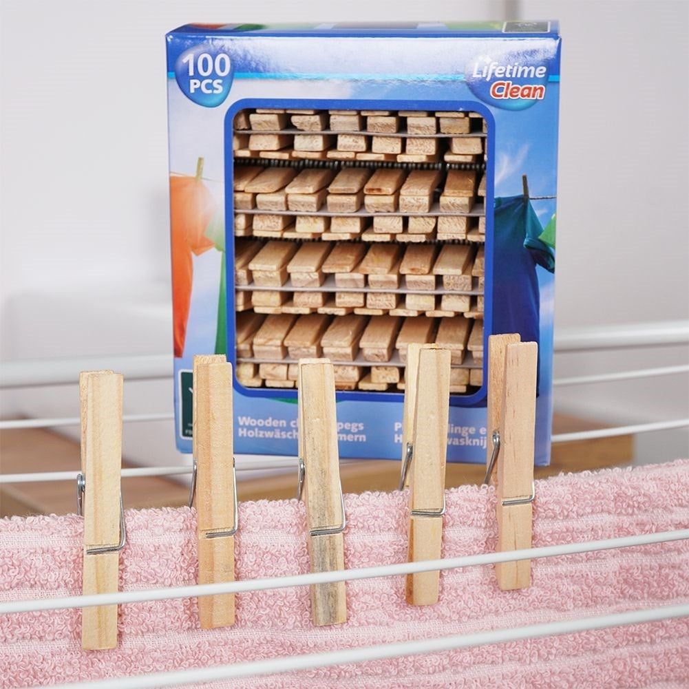 100 Strong and Durable Wooden Clothespins for Laundry