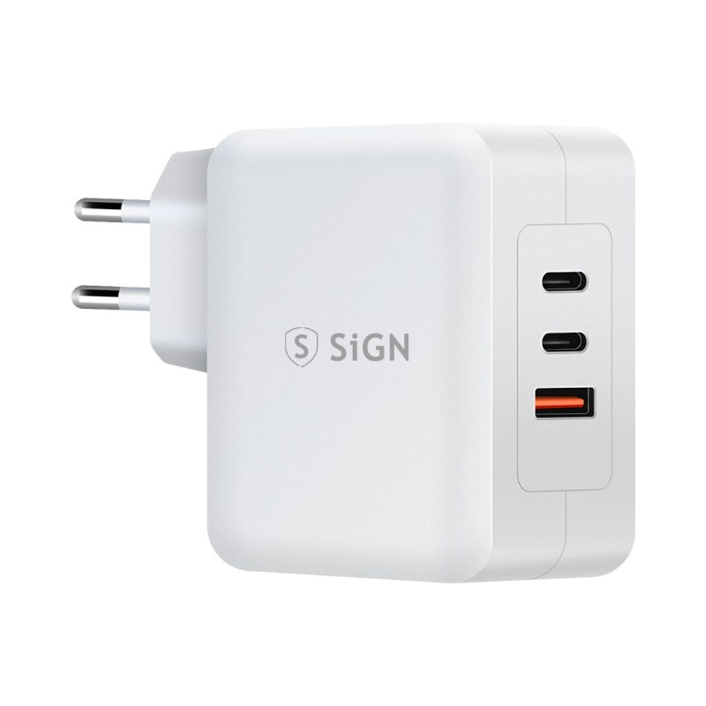 100W 2xUSB-C & USB-A GaN wall charger for laptop and smartphone