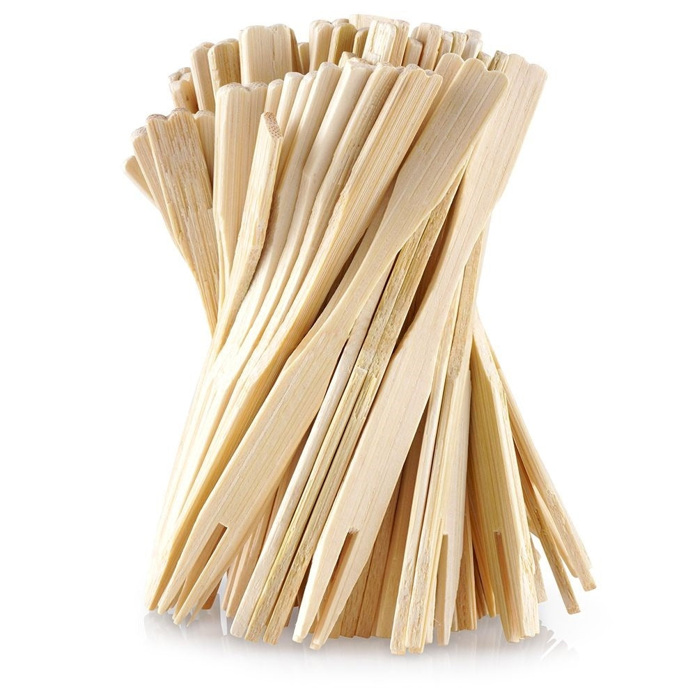 100 Wooden Bamboo Forks for Snacks & Appetizers - Disposable