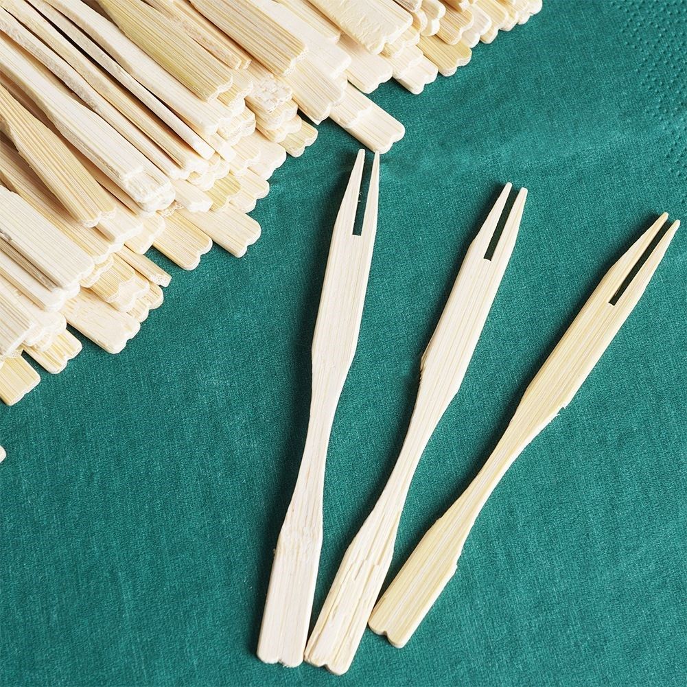 100 Wooden Bamboo Forks for Snacks & Appetizers - Disposable