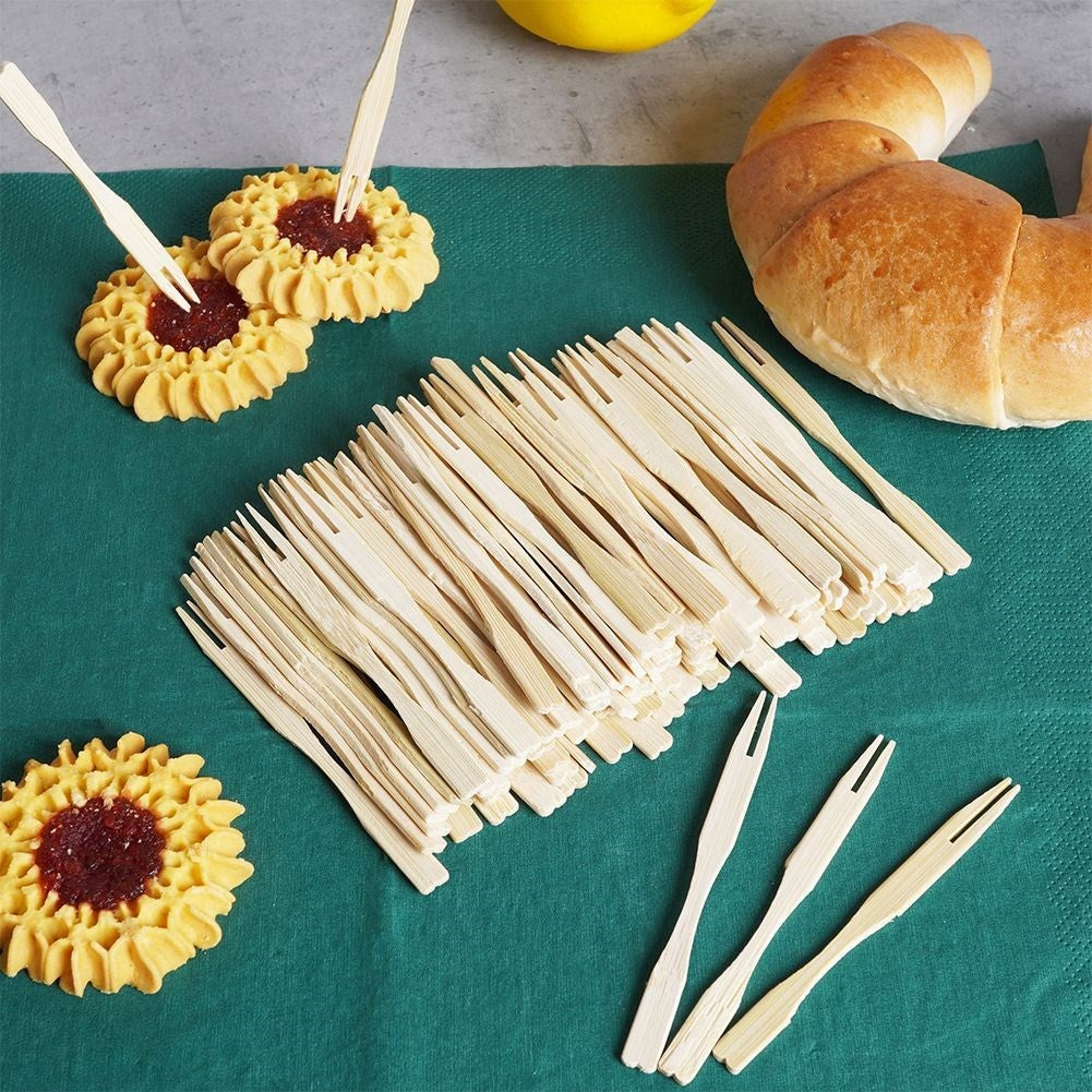 100 Wooden Bamboo Forks for Snacks & Appetizers - Disposable