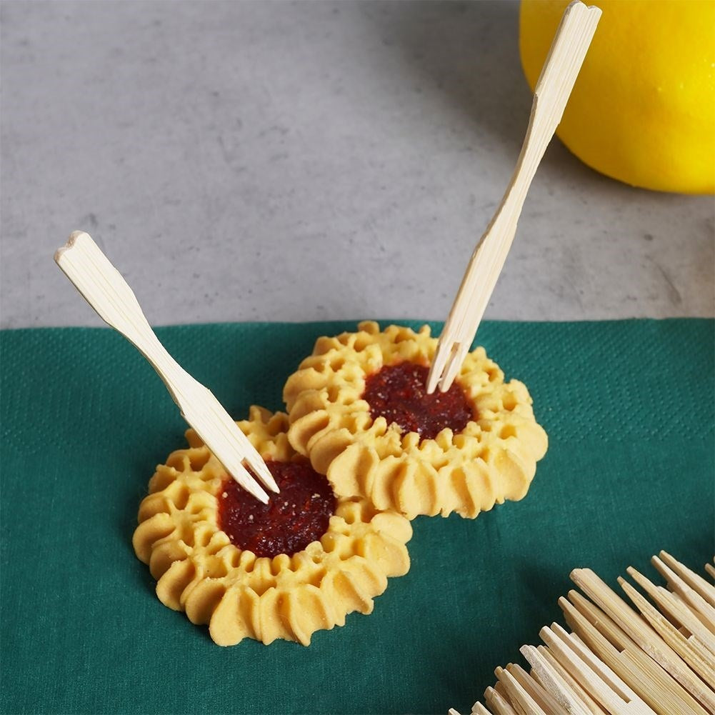 100 Wooden Bamboo Forks for Snacks & Appetizers - Disposable