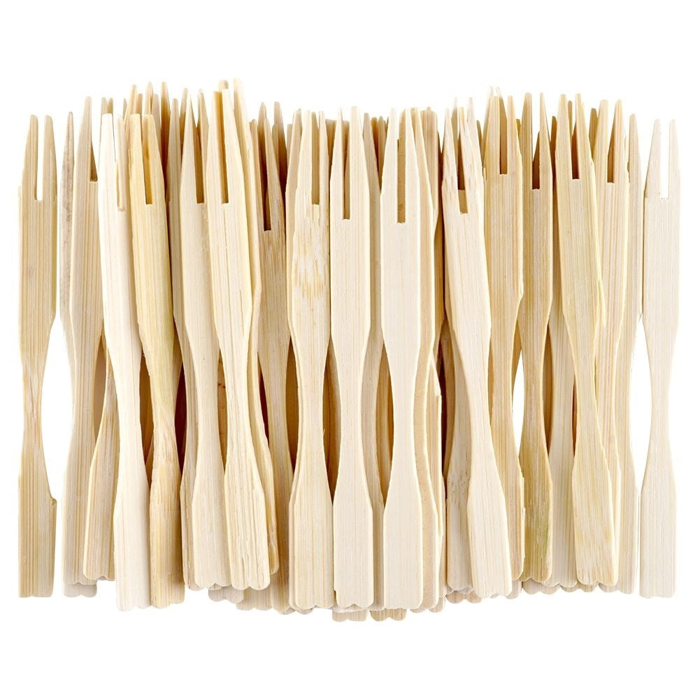 100 Wooden Bamboo Forks for Snacks & Appetizers - Disposable