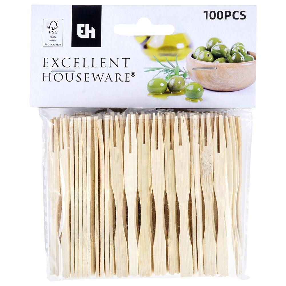 100 Wooden Bamboo Forks for Snacks & Appetizers - Disposable