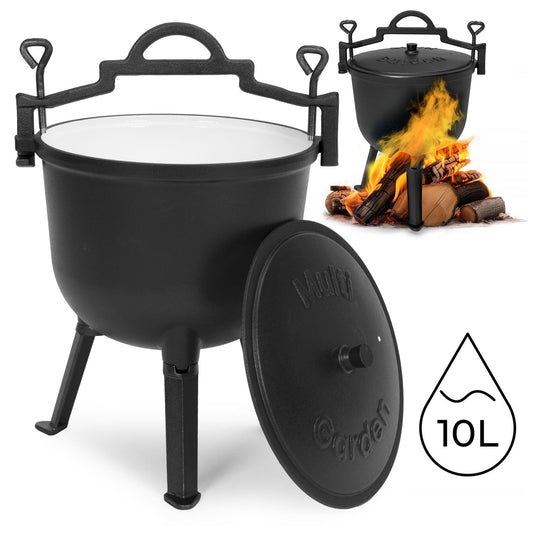 10L Cast Iron Enameled Cauldron for Campfires
