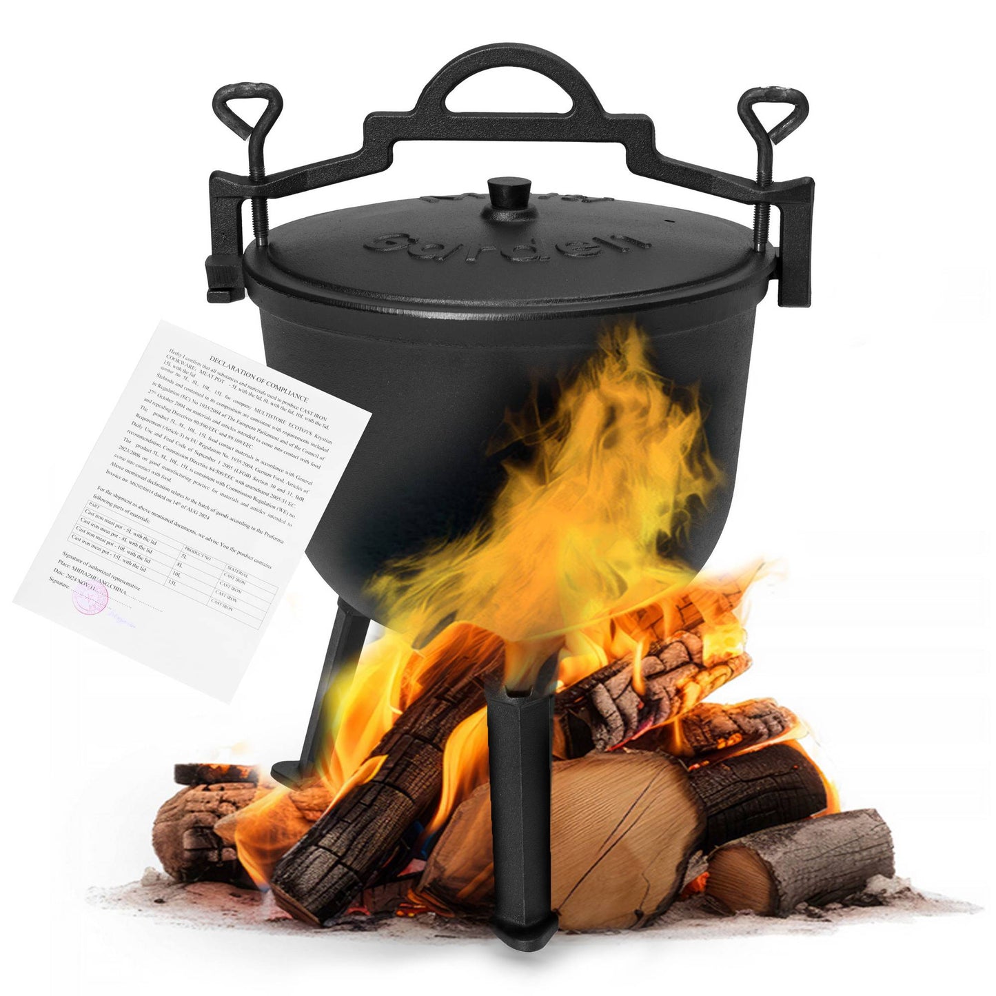 10L Cast Iron Enameled Cauldron for Campfires