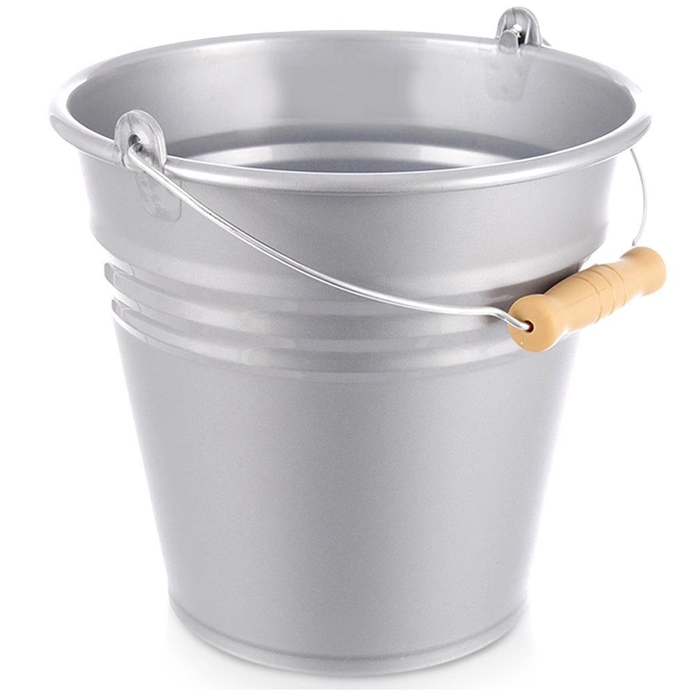 10 L Gray Plastic Bucket with Wood-Look Handle