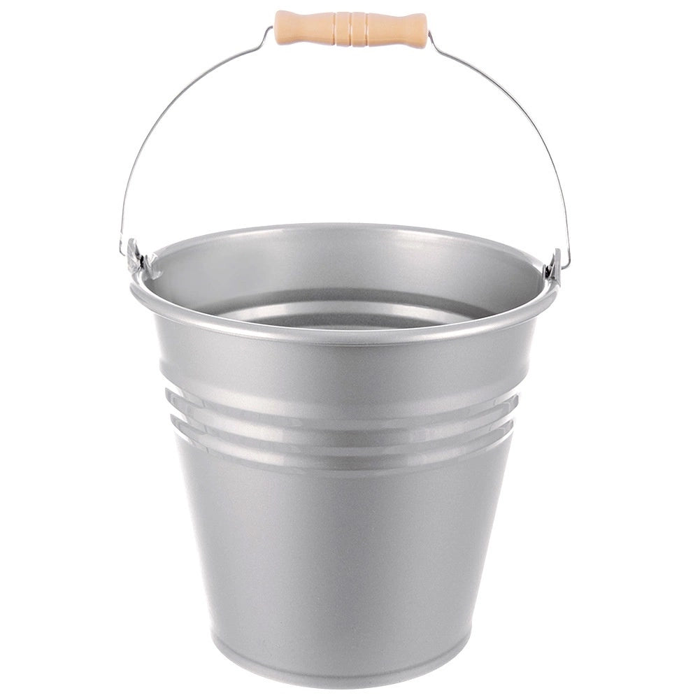 10 L Gray Plastic Bucket with Wood-Look Handle