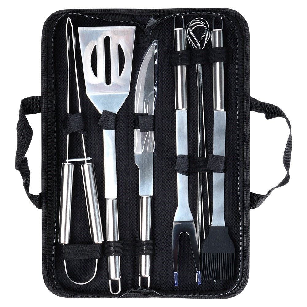 10 essential grilling tools in bag, stainless steel