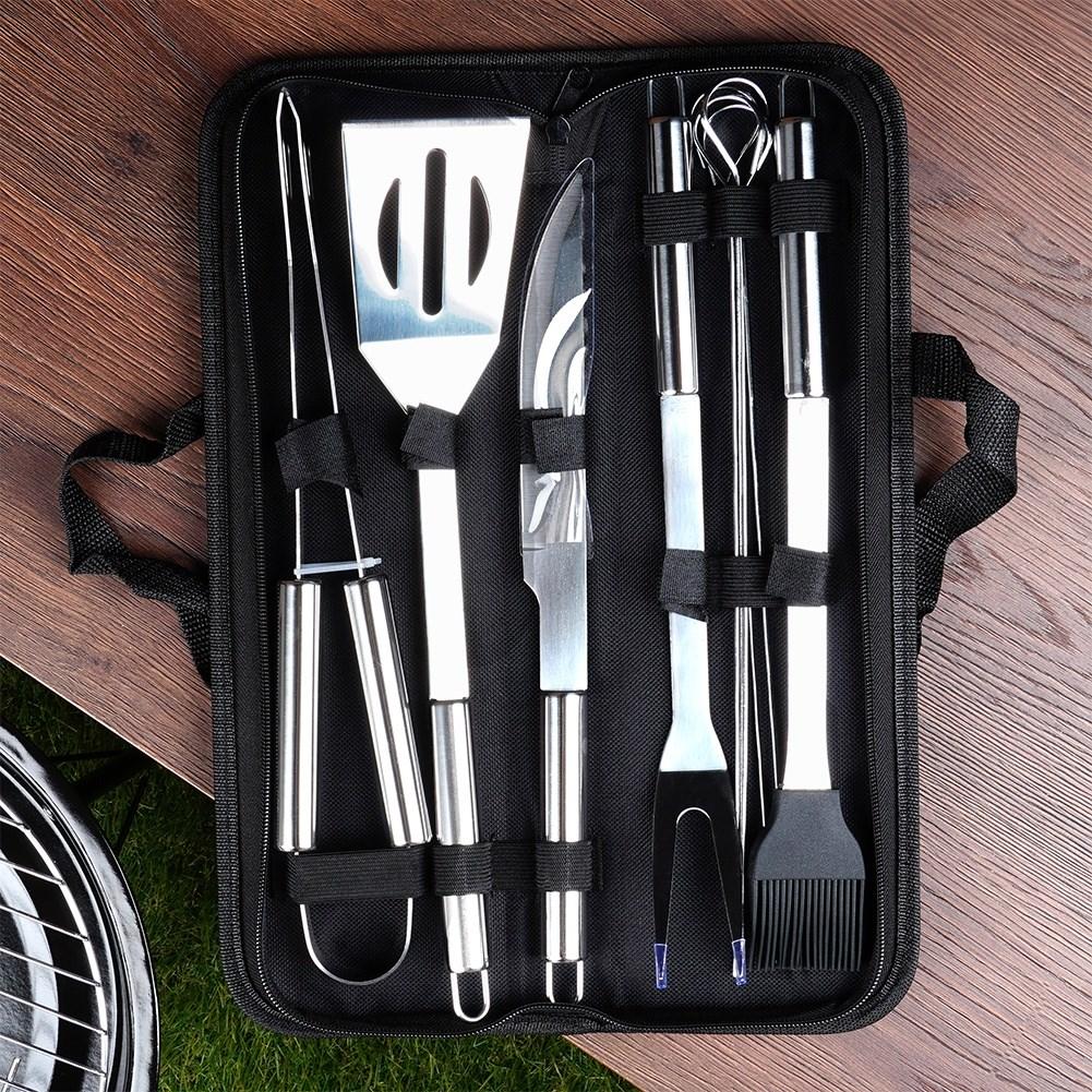 10 essential grilling tools in bag, stainless steel
