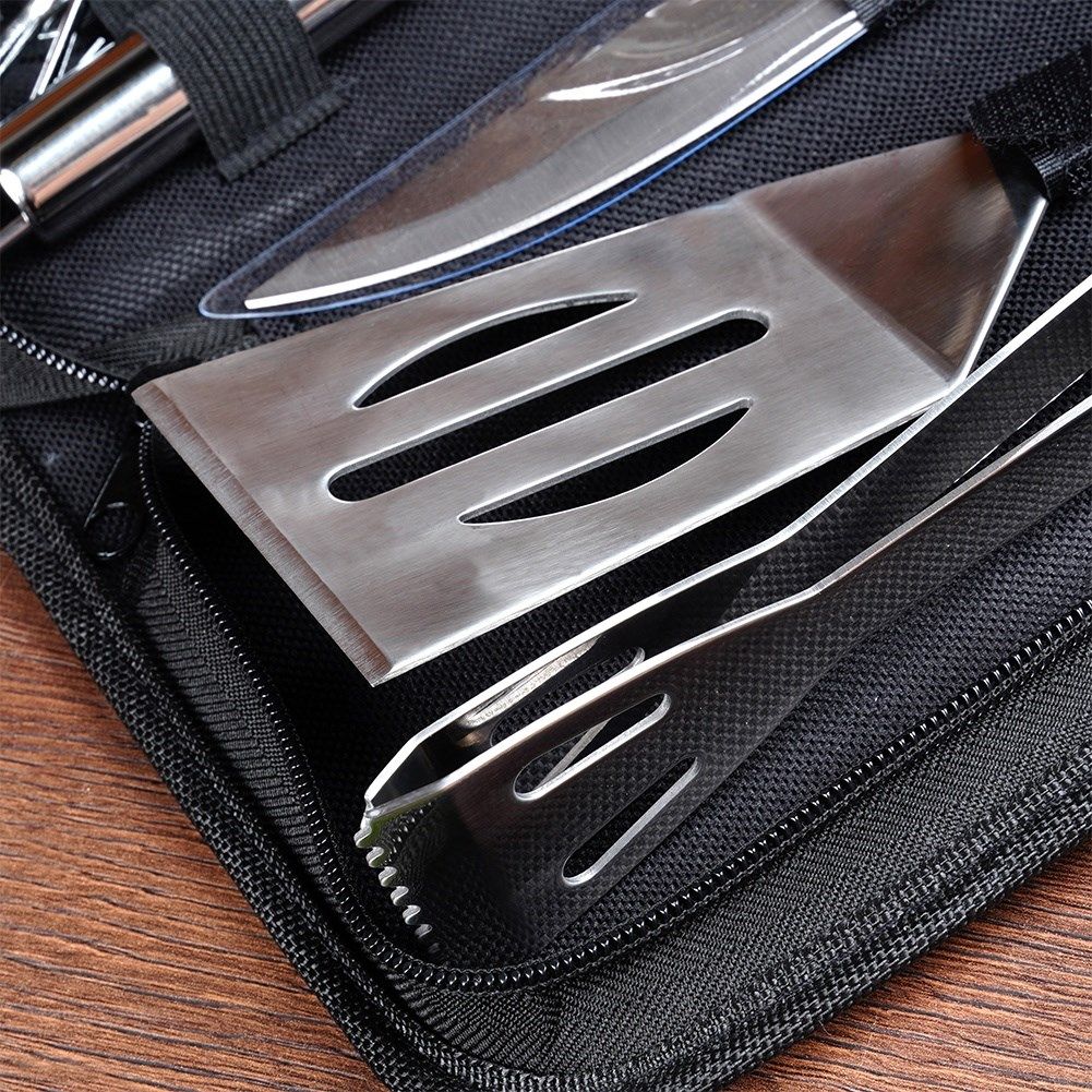 10 essential grilling tools in bag, stainless steel