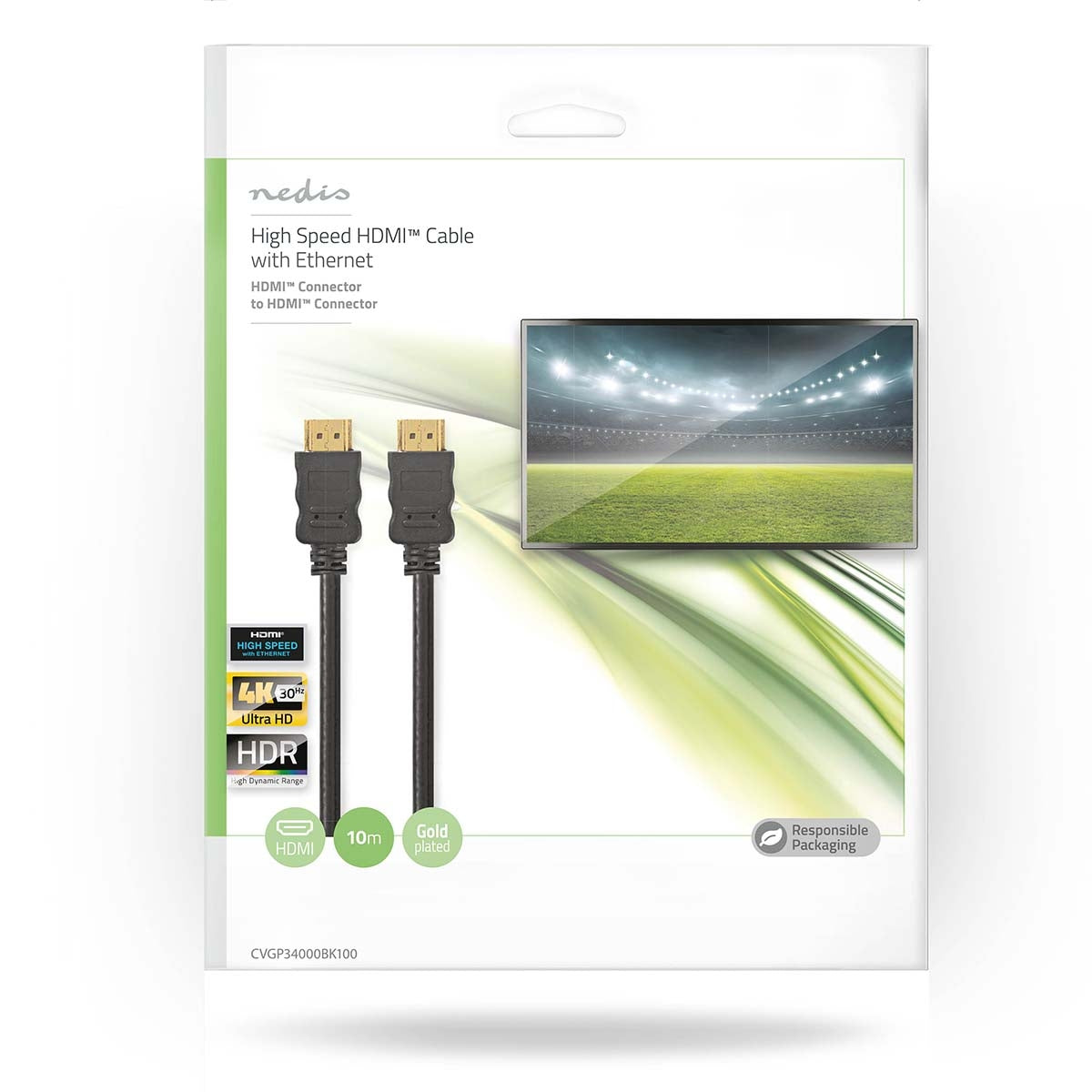 10m High-Speed HDMI Cable with Ethernet, 4K@30Hz, Black