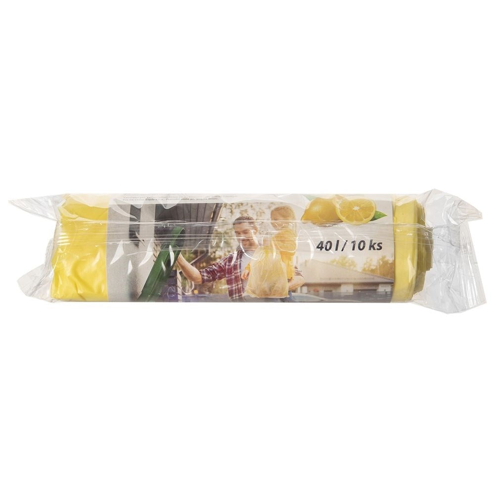 10-pack yellow garbage bags 40L HDPE with lemon scent and drawstring