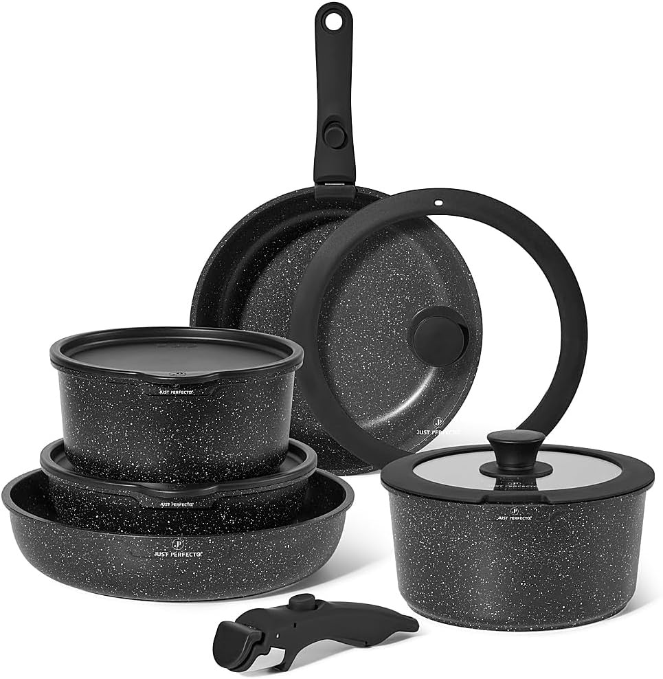 11-Piece Granite Cookware Set, Removable Handles
