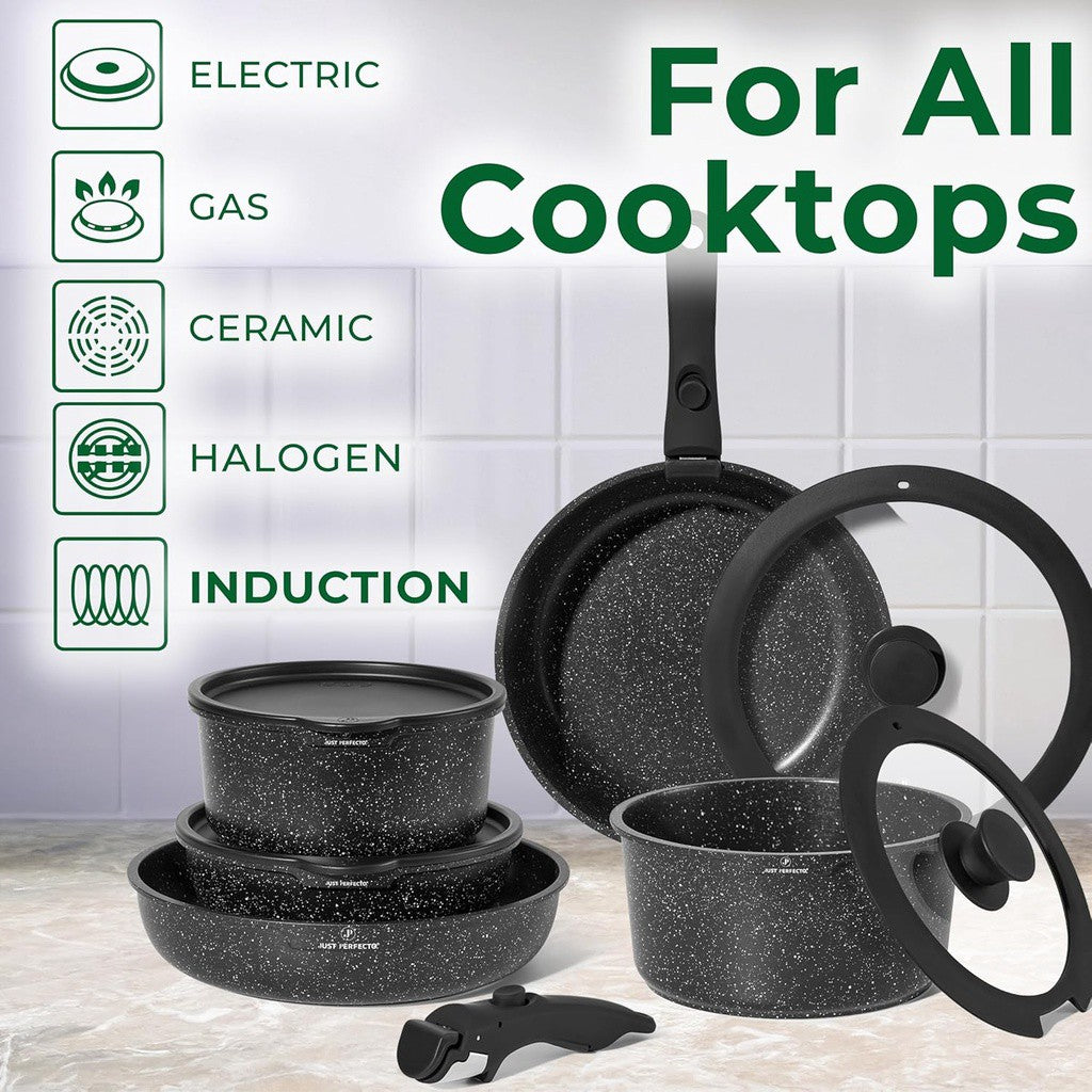 11-Piece Granite Cookware Set, Removable Handles
