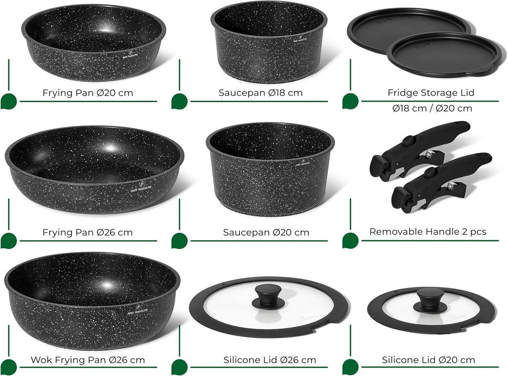 11-Piece Granite Cookware Set, Removable Handles