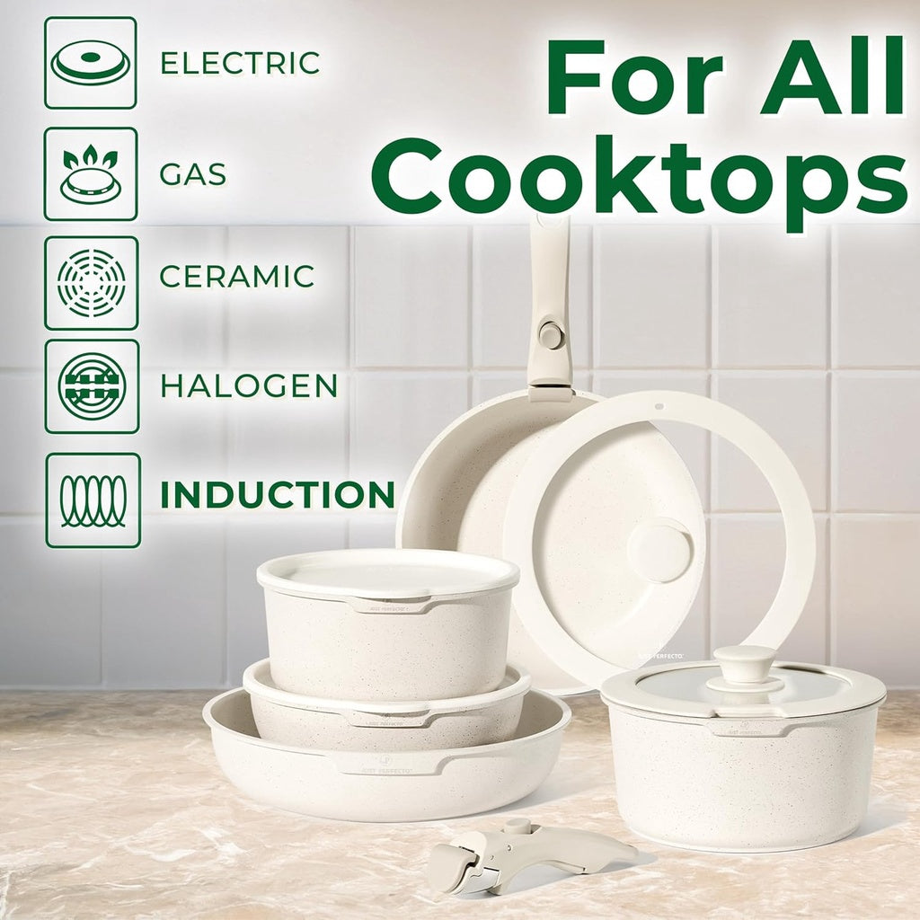 11-Piece Granite Cookware Set, Removable Handles