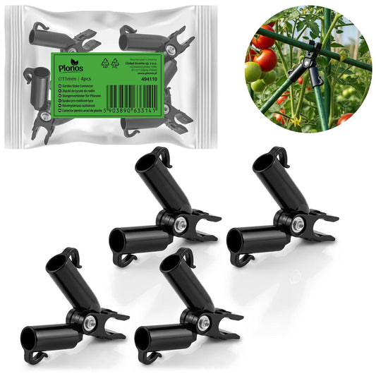 11mm Pole Connectors for Plants, Black, 4 Pack