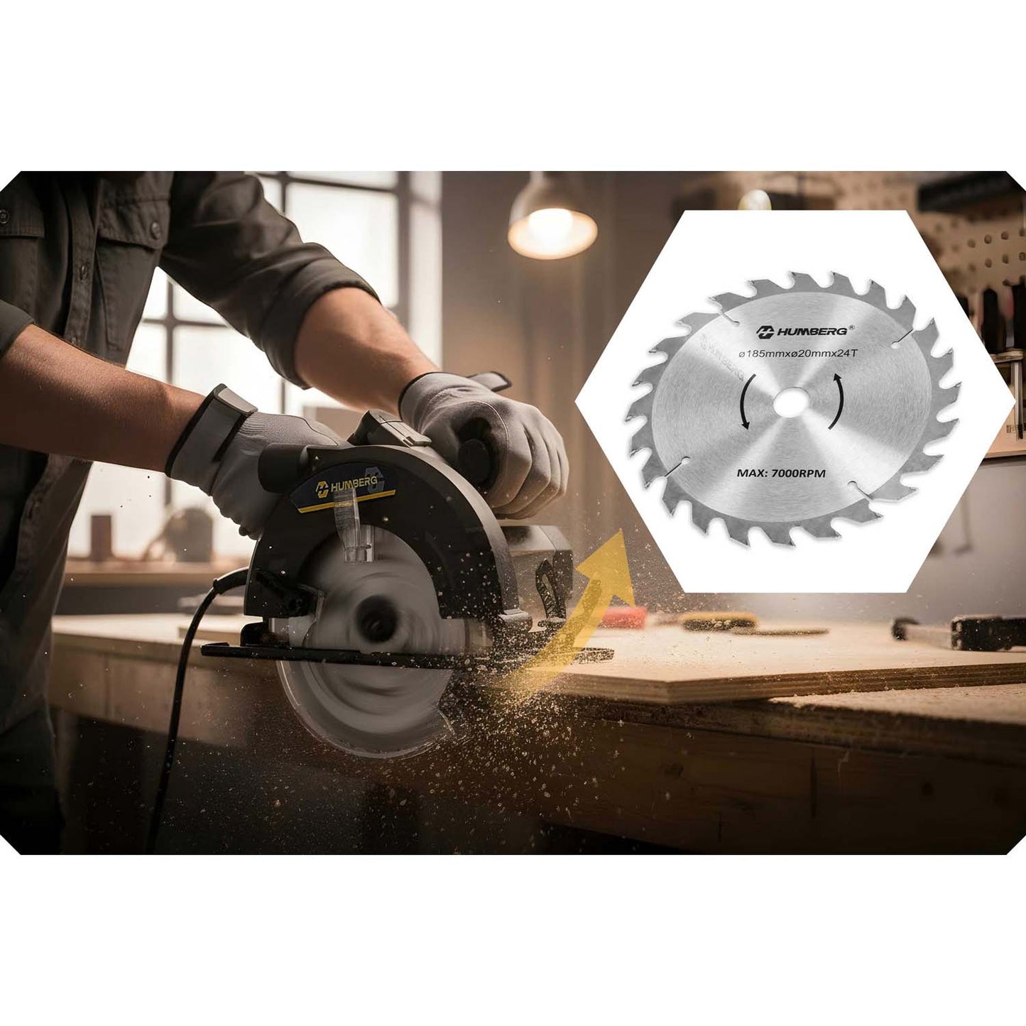 1200 W Humberg HM-420 circular saw for wood with guide bar and dust extraction