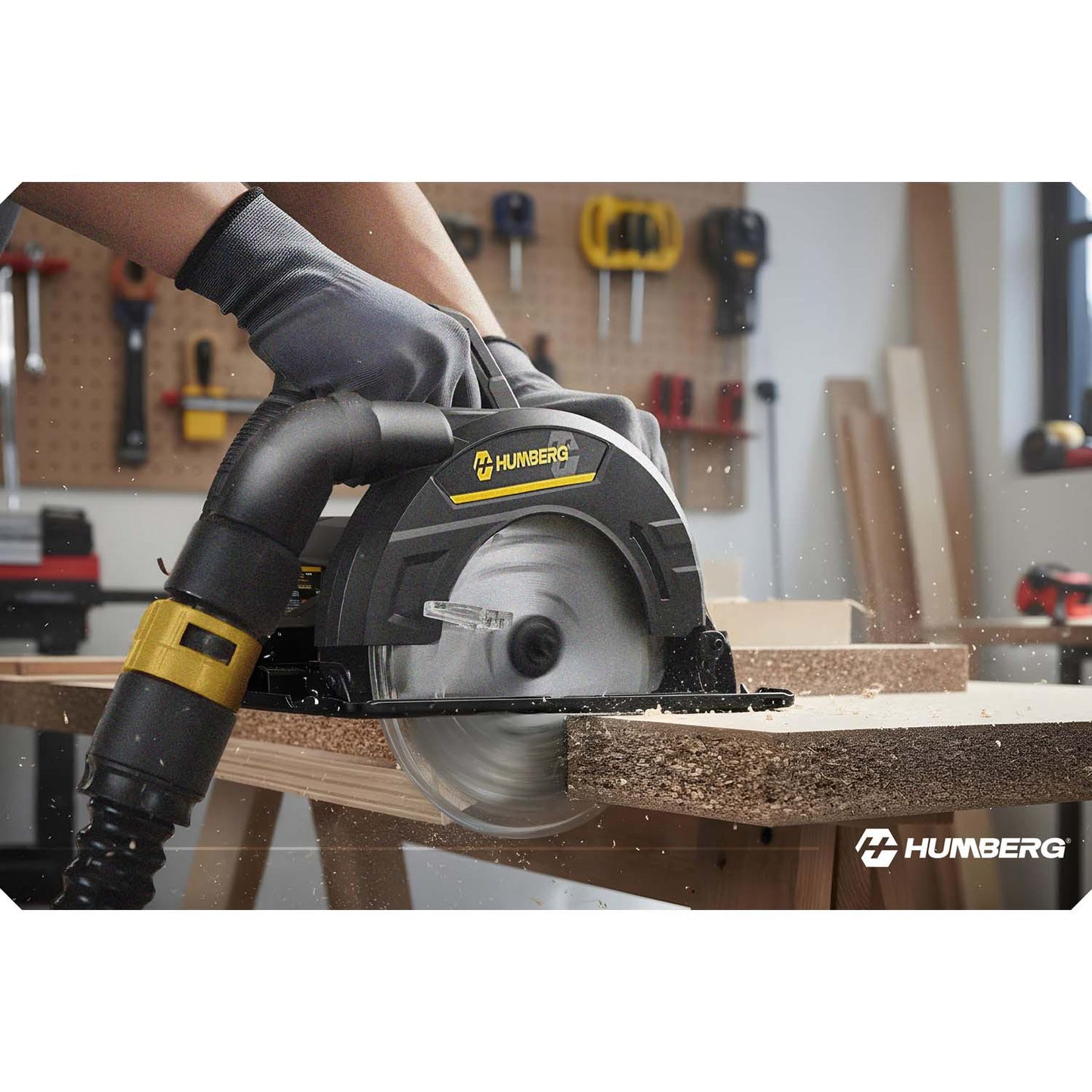 1200 W Humberg HM-420 circular saw for wood with guide bar and dust extraction