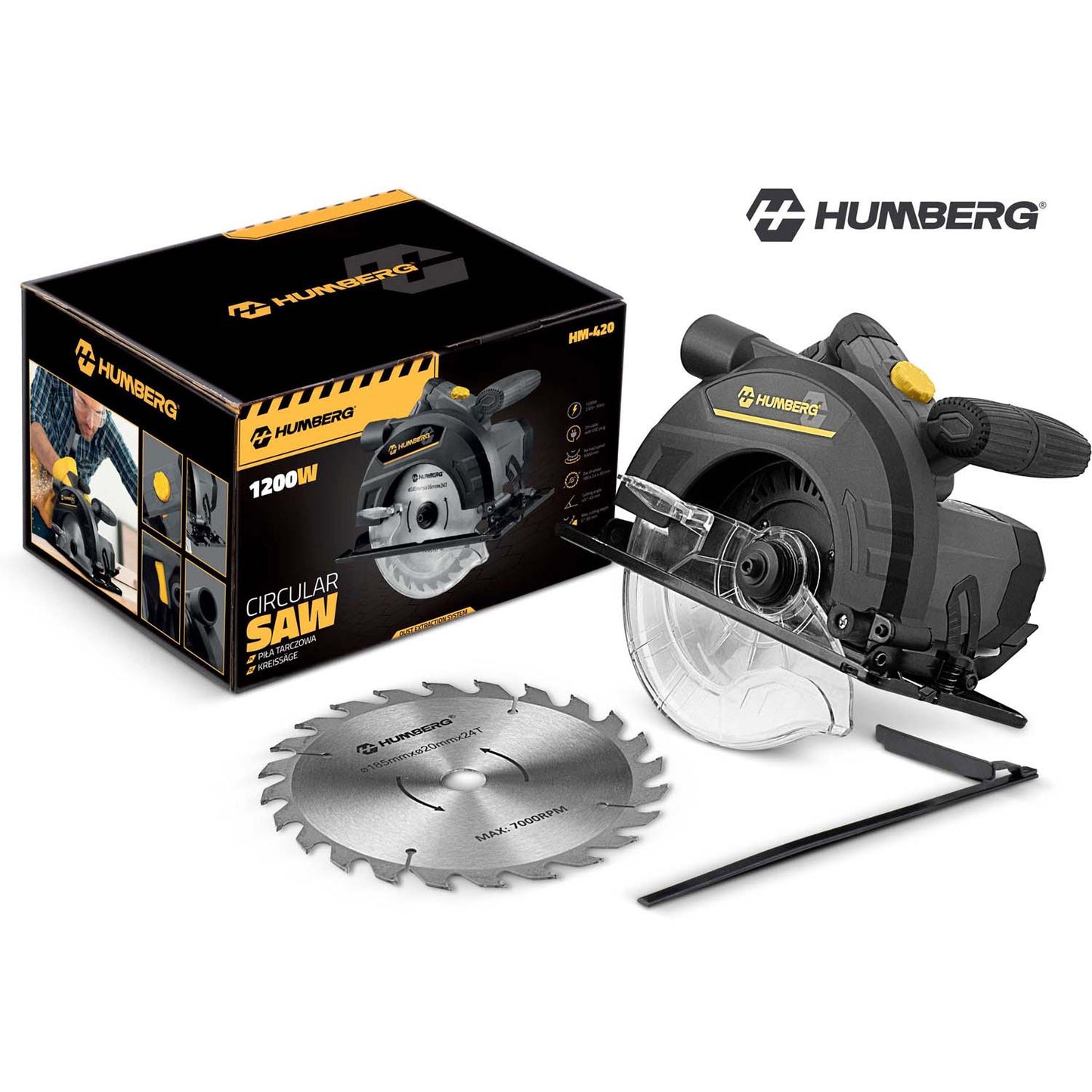 1200 W Humberg HM-420 circular saw for wood with guide bar and dust extraction