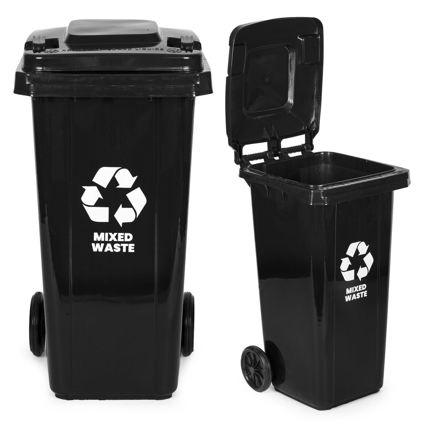 120L Black Mixed Waste Bin with Rubber Wheels