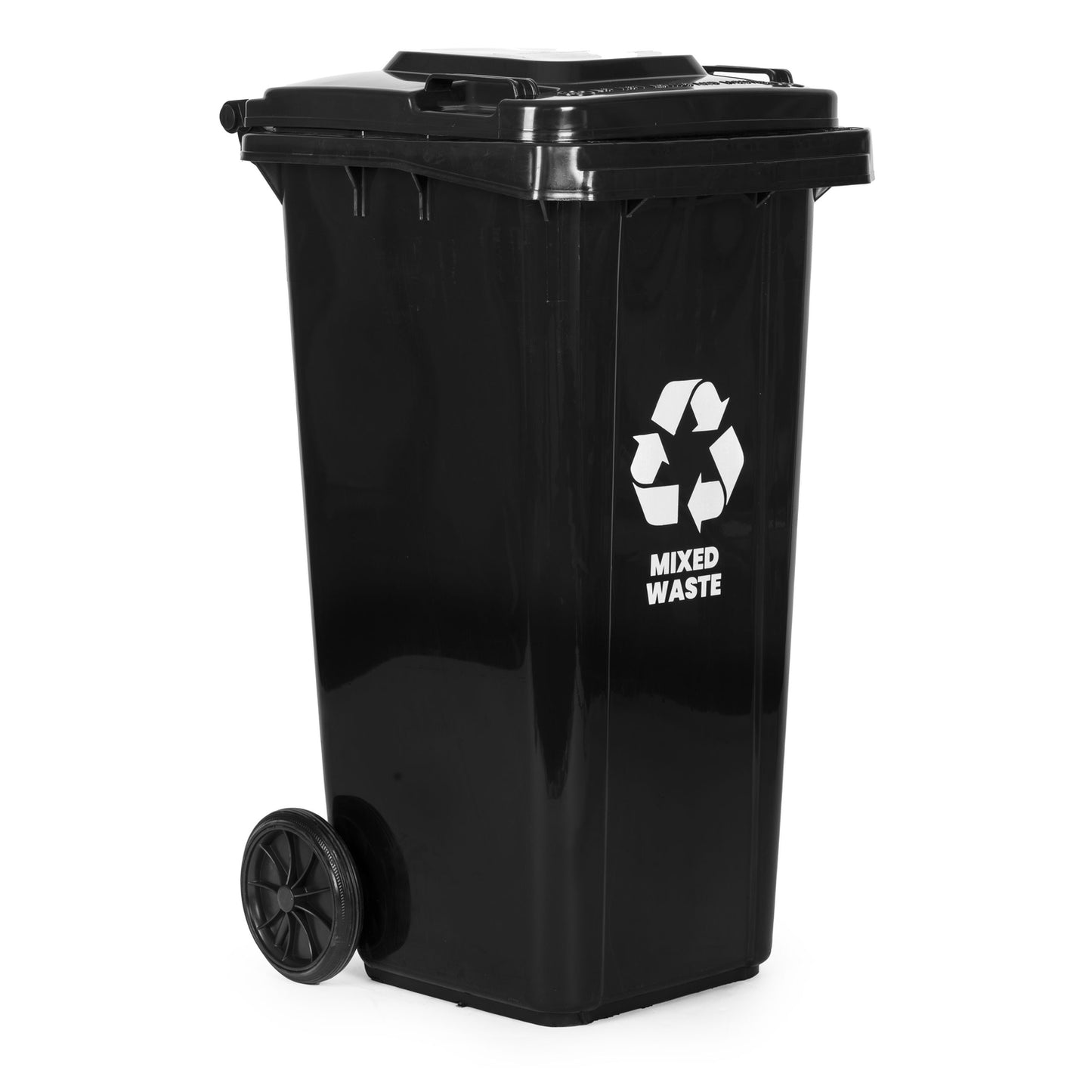 120L Black Mixed Waste Bin with Rubber Wheels