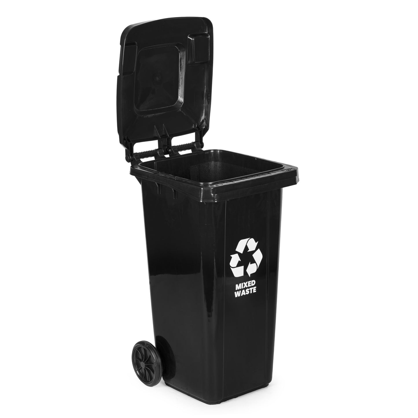 120L Black Mixed Waste Bin with Rubber Wheels