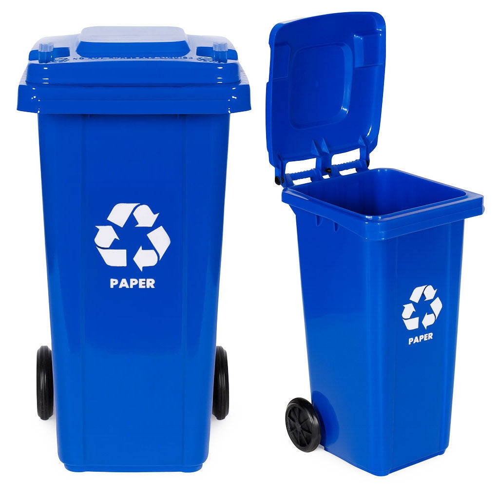 120L Blue Paper Waste Bin with Rubber Wheels