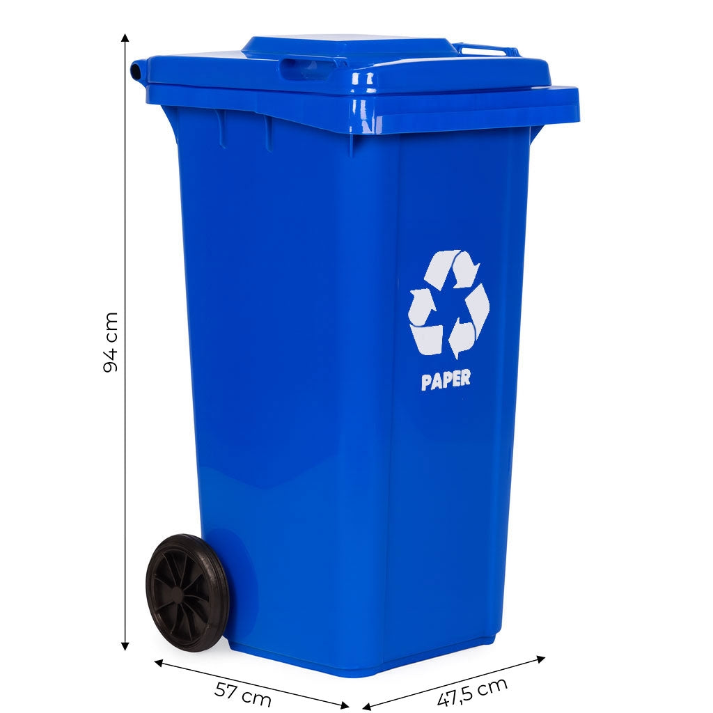 120L Blue Paper Waste Bin with Rubber Wheels