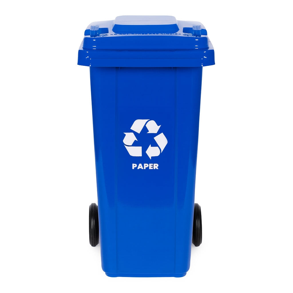 120L Blue Paper Waste Bin with Rubber Wheels