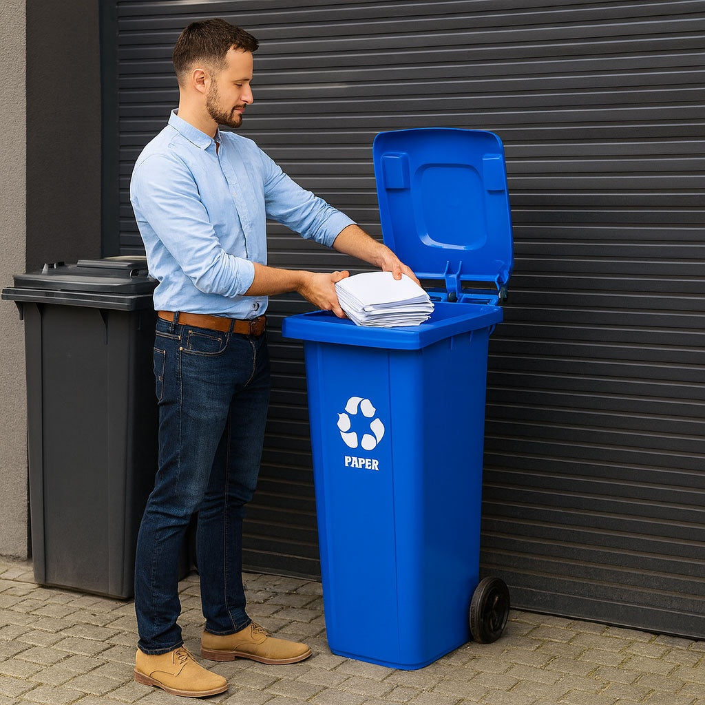 120L Blue Paper Waste Bin with Rubber Wheels