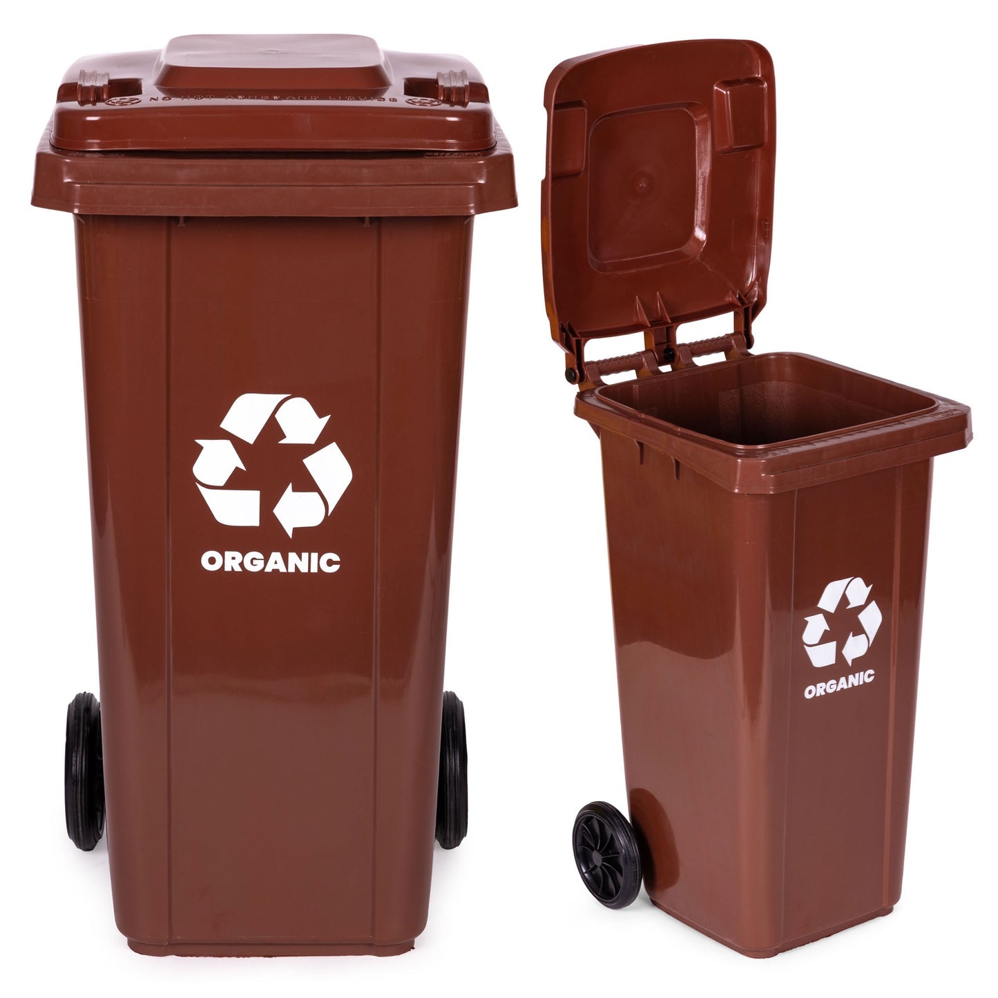 120L Brown Bio Waste Bin with Rubber Wheels