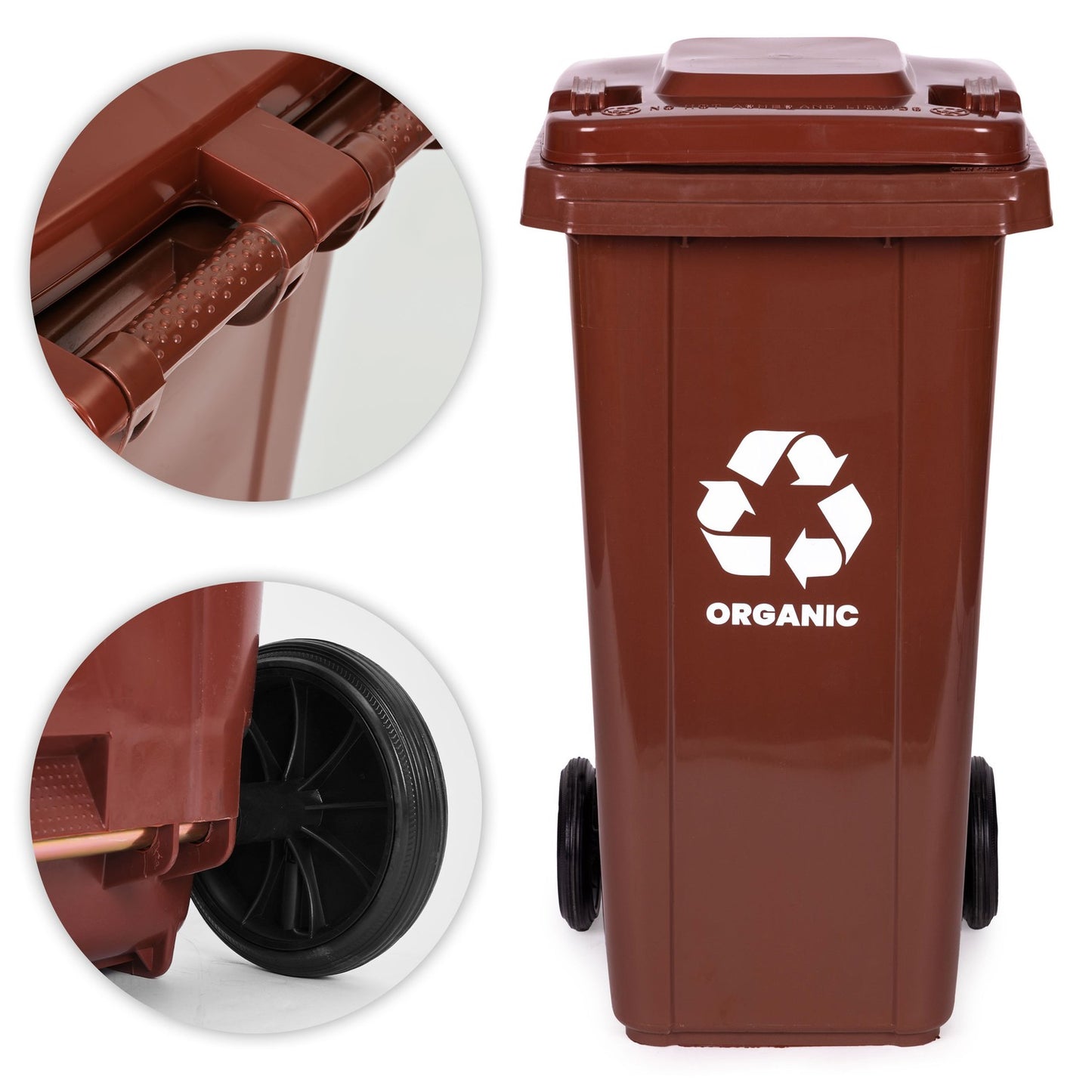 120L Brown Bio Waste Bin with Rubber Wheels