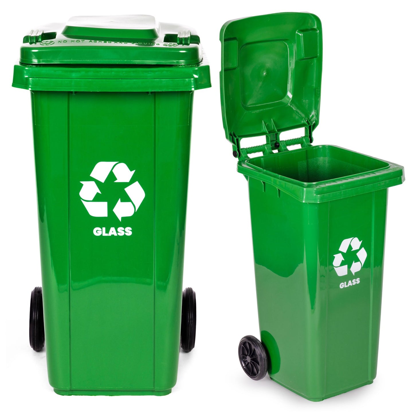 120L Green Glass Waste Bin with Rubber Wheels