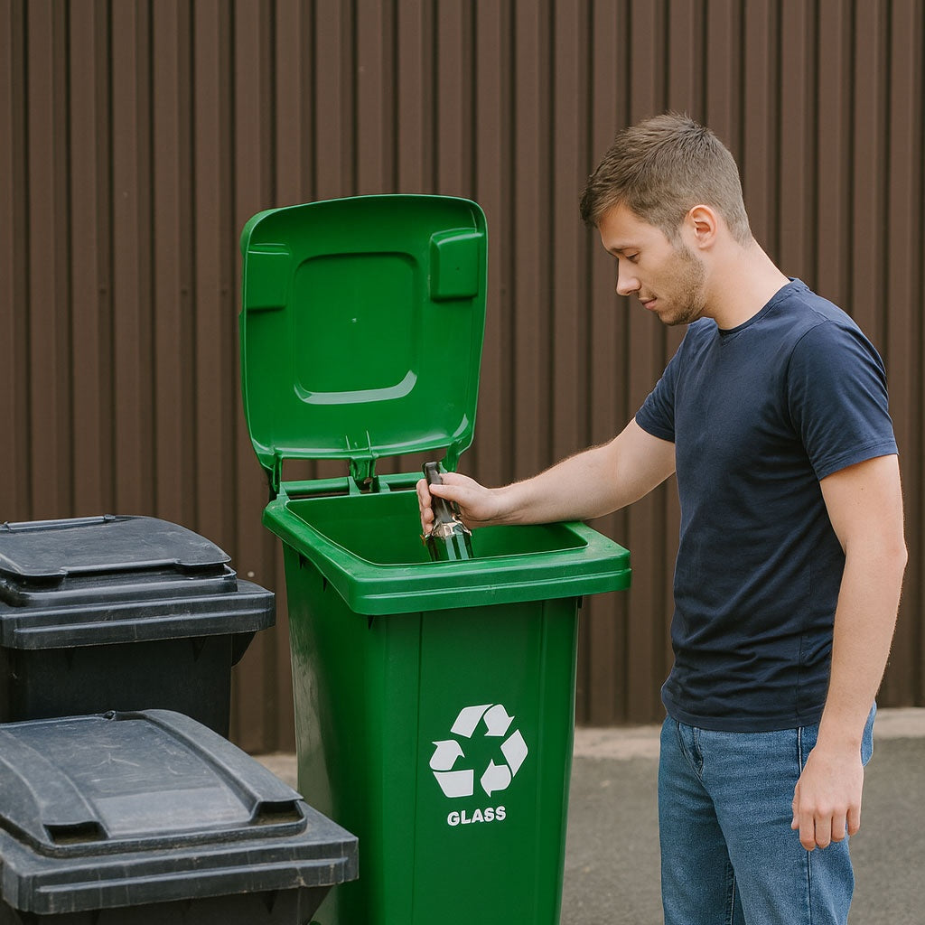 120L Green Glass Waste Bin with Rubber Wheels
