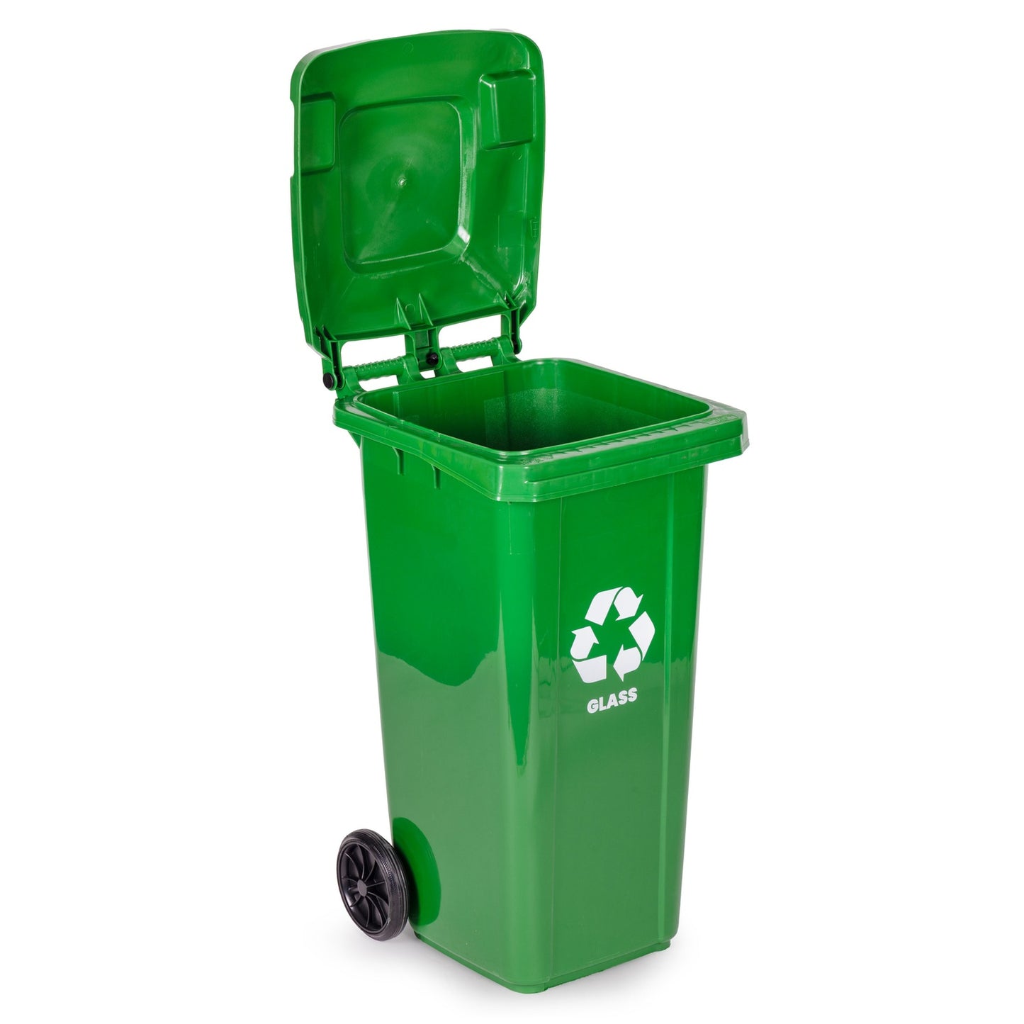 120L Green Glass Waste Bin with Rubber Wheels