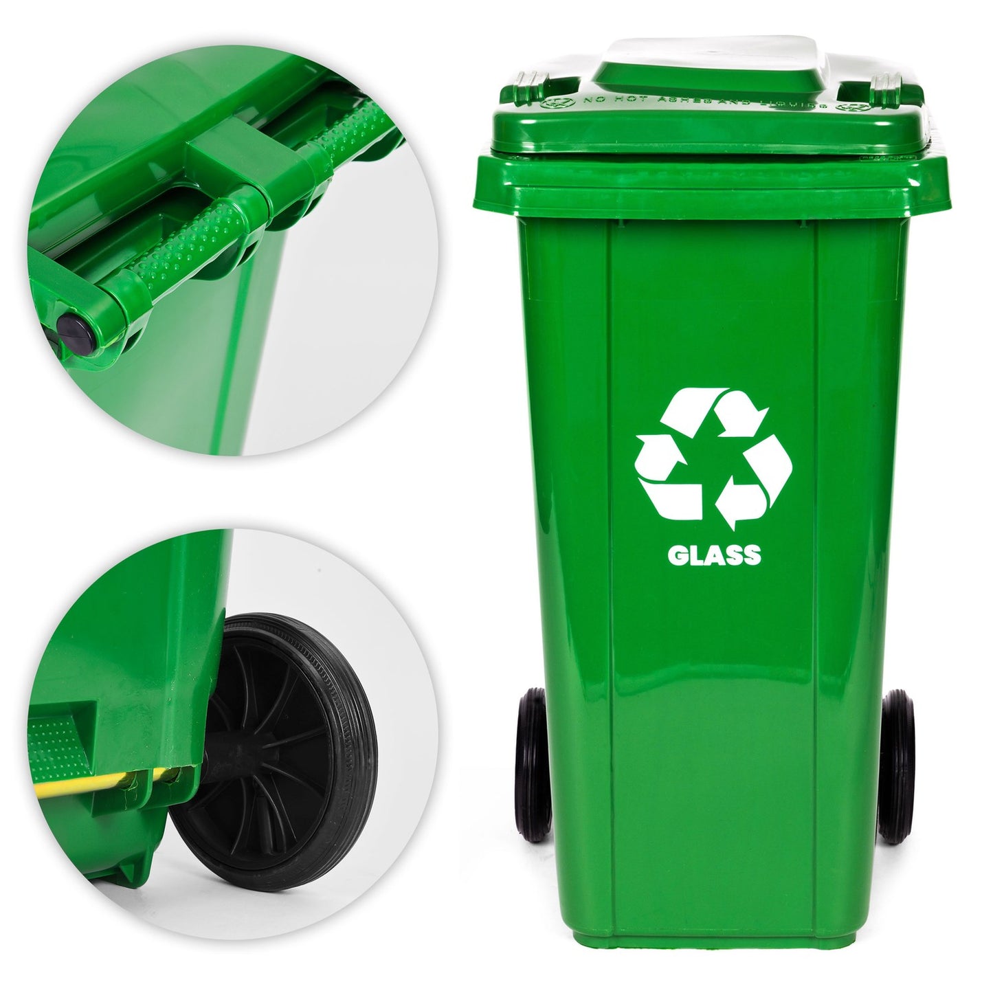 120L Green Glass Waste Bin with Rubber Wheels