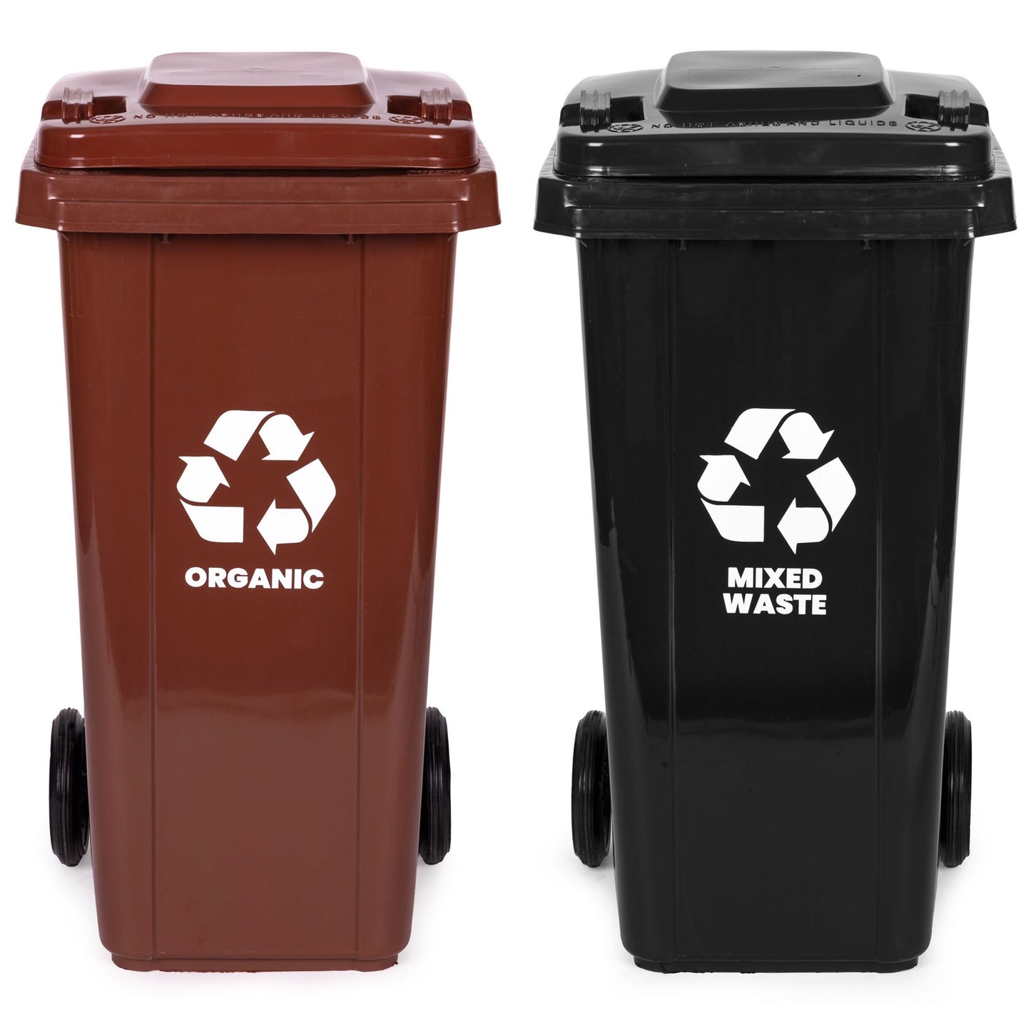 120L Waste Bins Set of 2 – Black & Brown, HDPE, Wheels