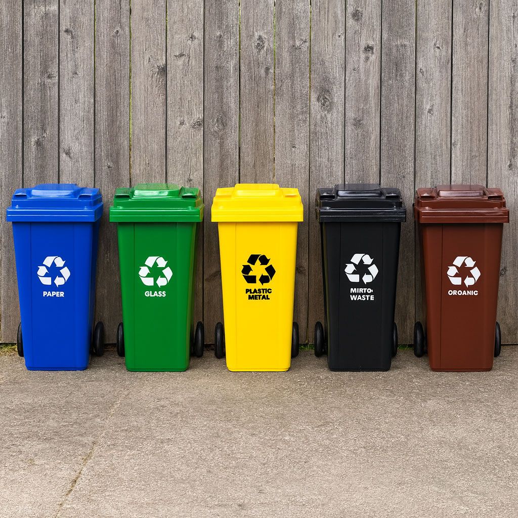 120L Waste Bins Set of 2 – Black & Brown, HDPE, Wheels