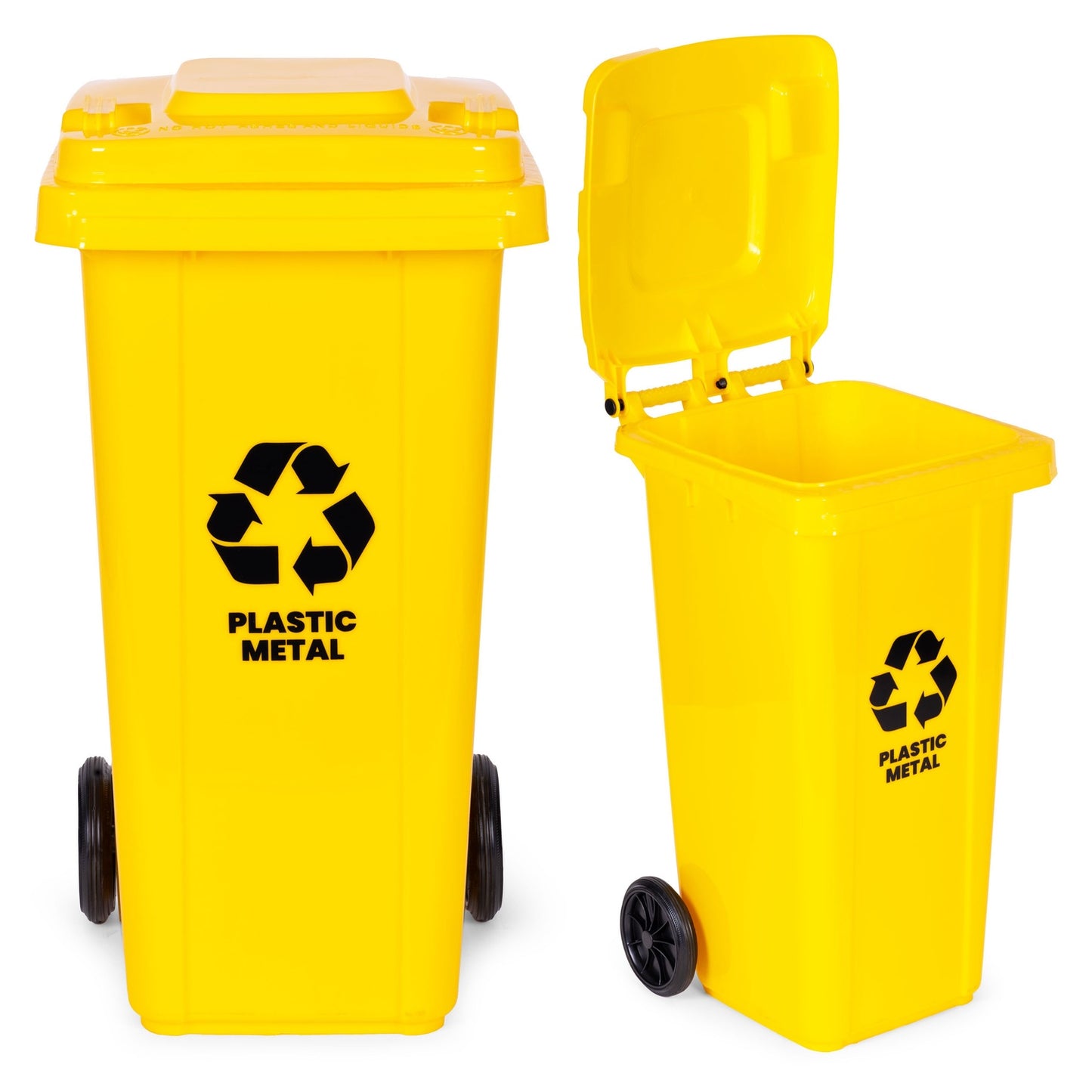 120L Yellow HDPE Waste Bin with Rubber Wheels