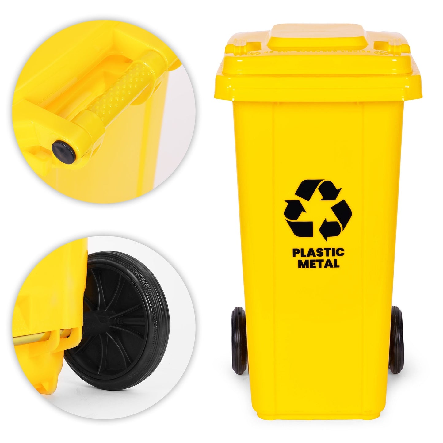 120L Yellow HDPE Waste Bin with Rubber Wheels