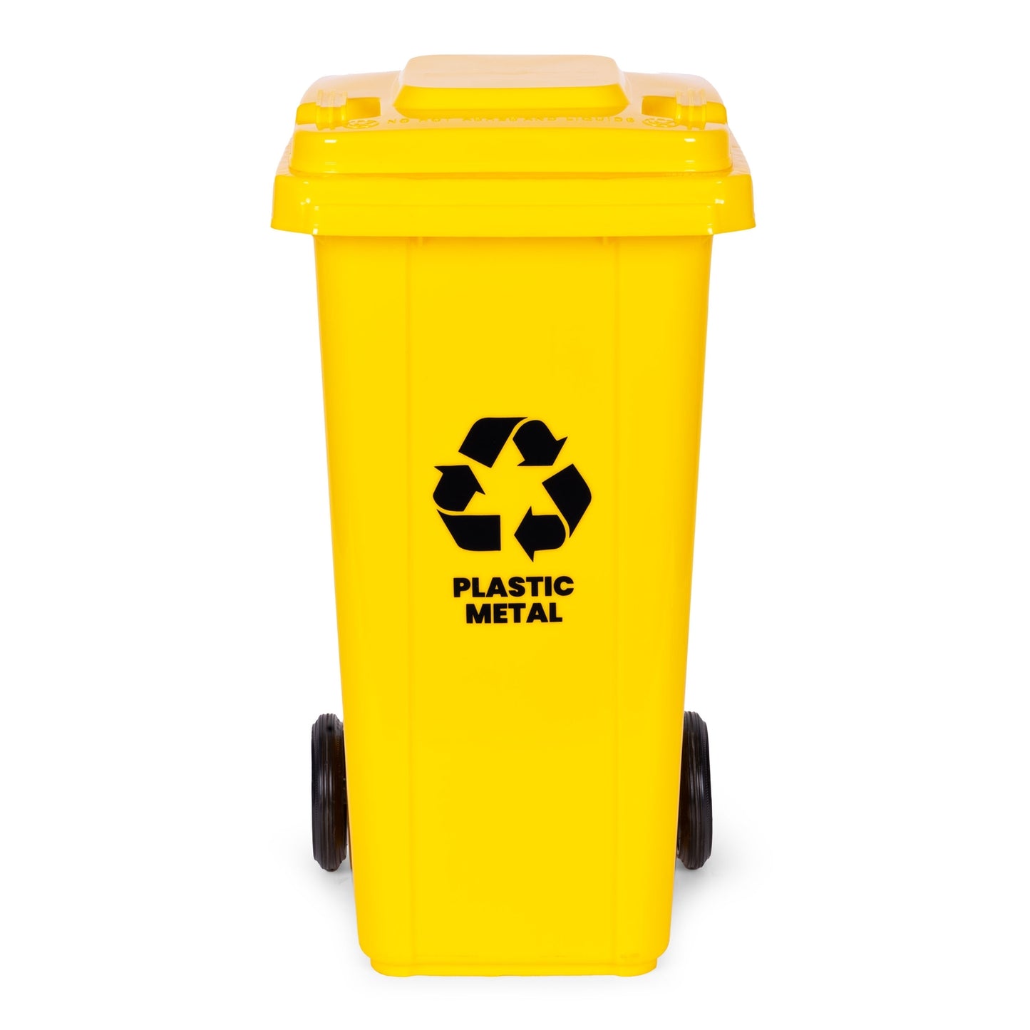 120L Yellow HDPE Waste Bin with Rubber Wheels