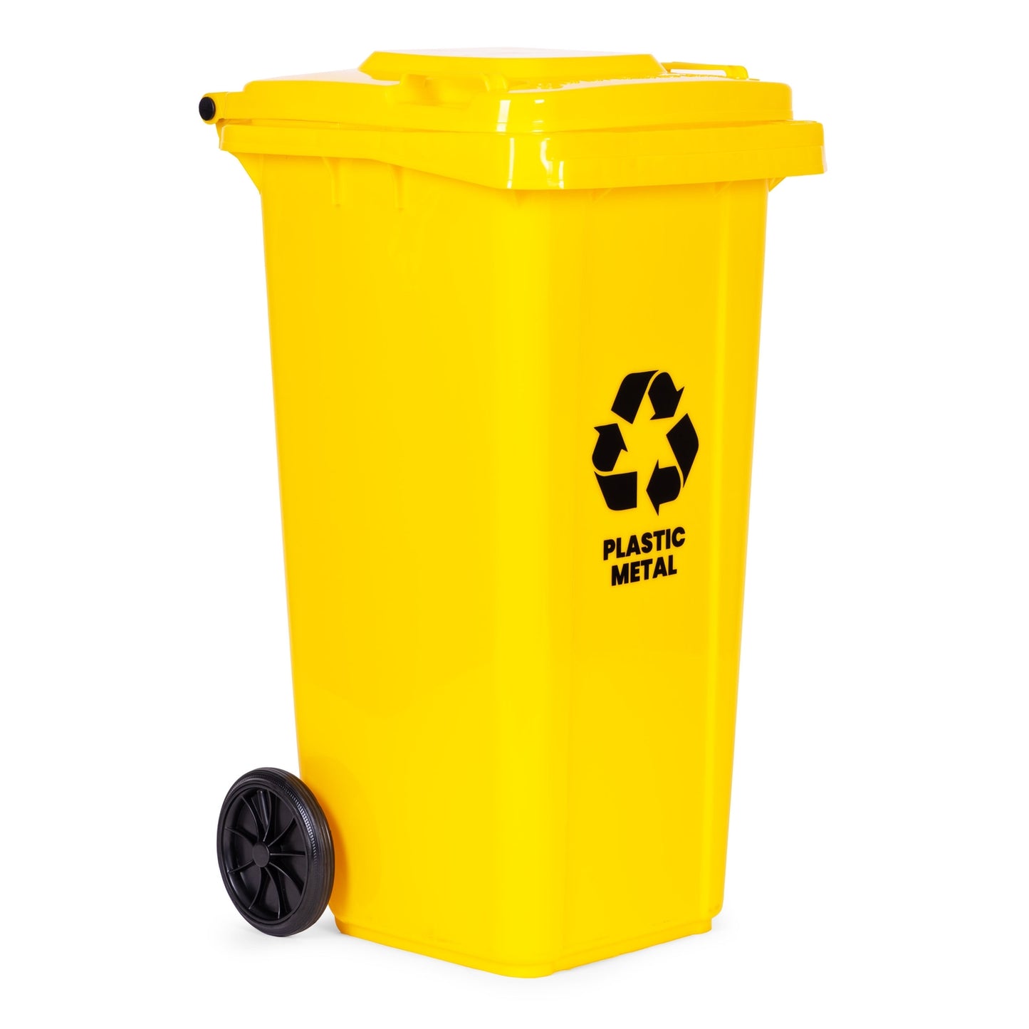 120L Yellow HDPE Waste Bin with Rubber Wheels