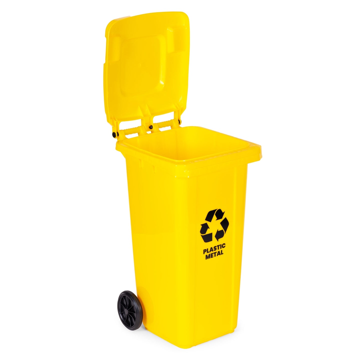 120L Yellow HDPE Waste Bin with Rubber Wheels