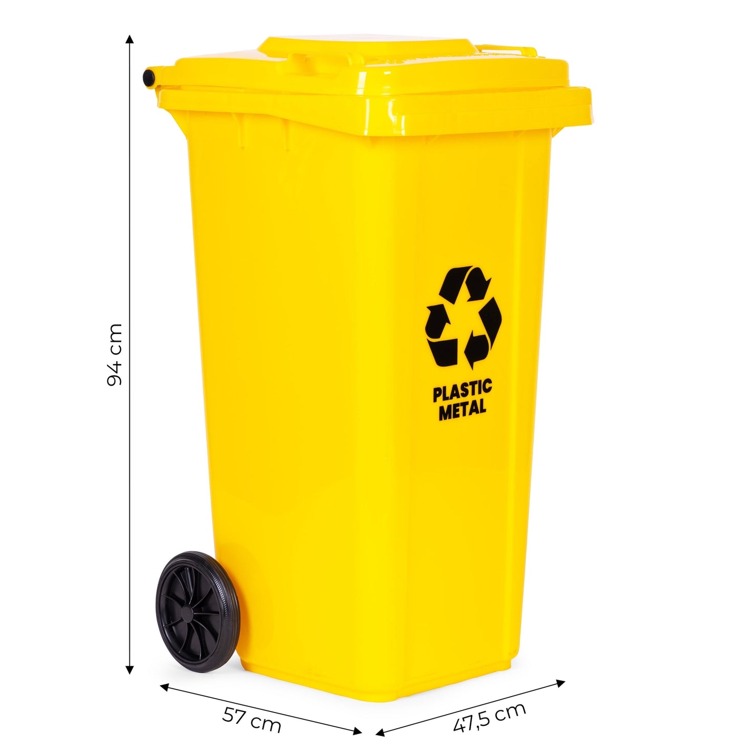 120L Yellow HDPE Waste Bin with Rubber Wheels