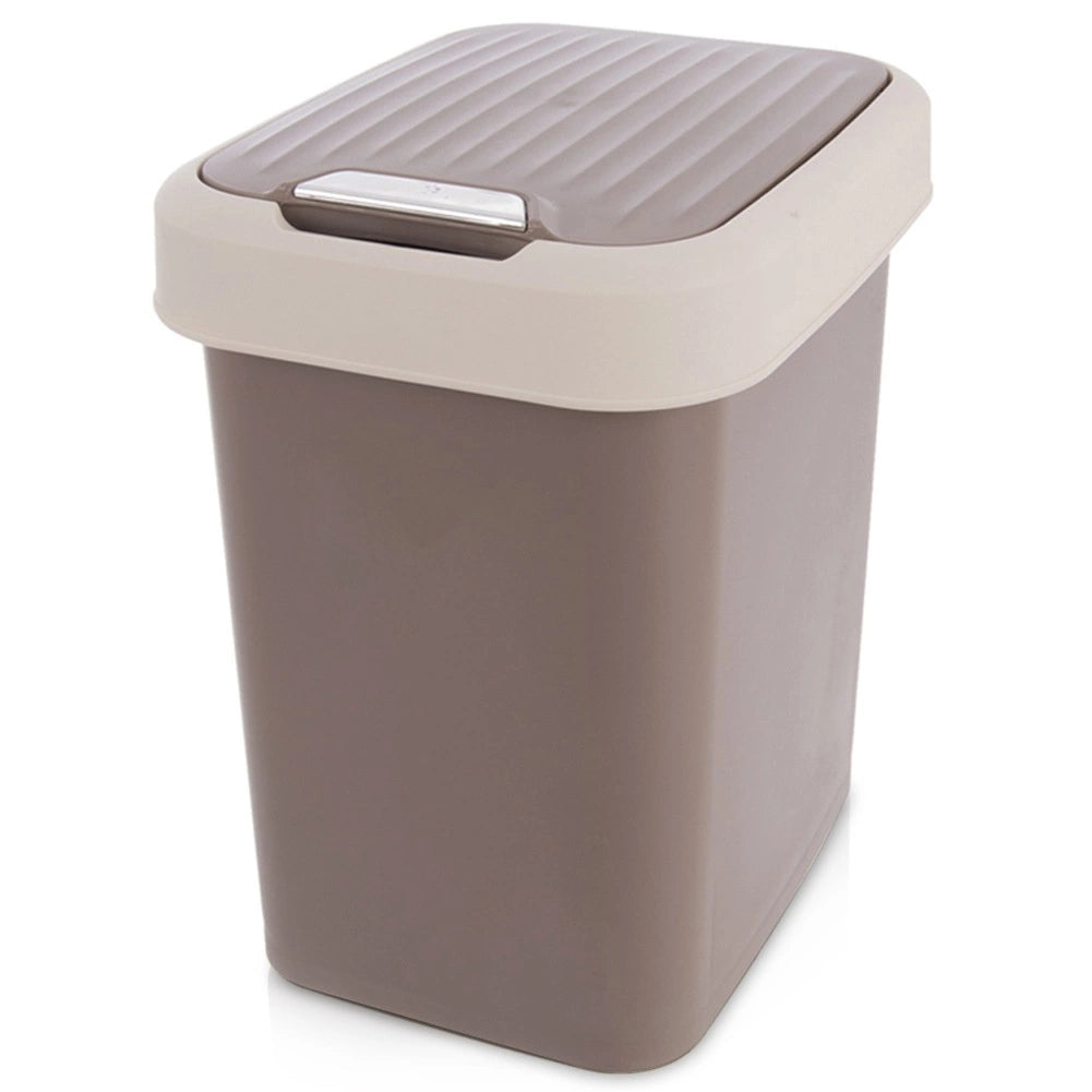 12L Brown Plastic Trash Bin with Swing Lid