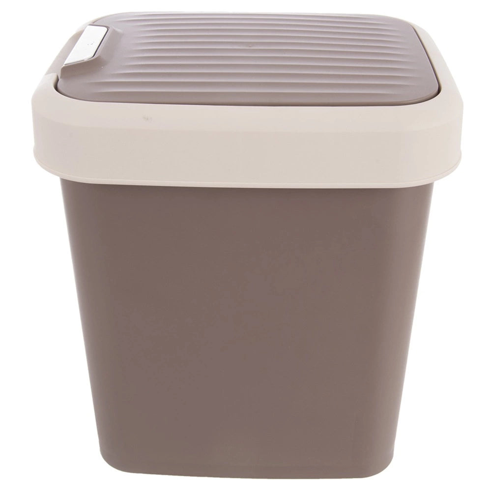 12L Brown Plastic Trash Bin with Swing Lid