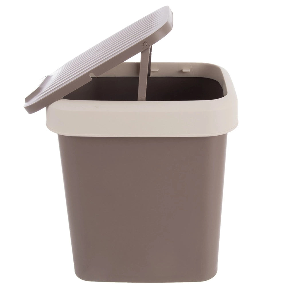 12L Brown Plastic Trash Bin with Swing Lid